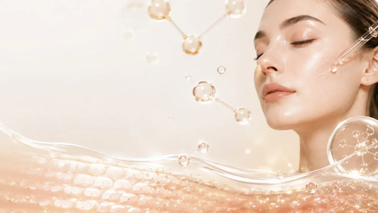 PDRN Brightening Serum skincare concept featuring radiant skin, hydration droplets, and advanced beauty science technology.