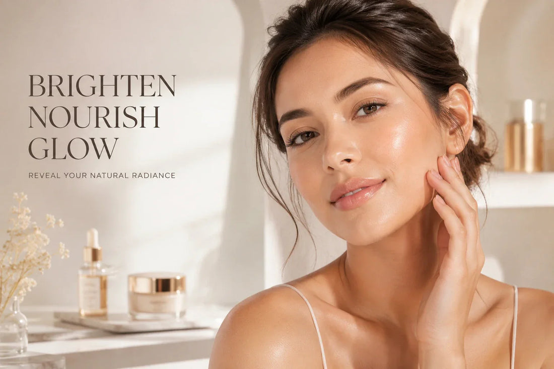 Woman with naturally glowing skin showcasing the benefits of a brightening serum for a radiant and healthy looking complexion